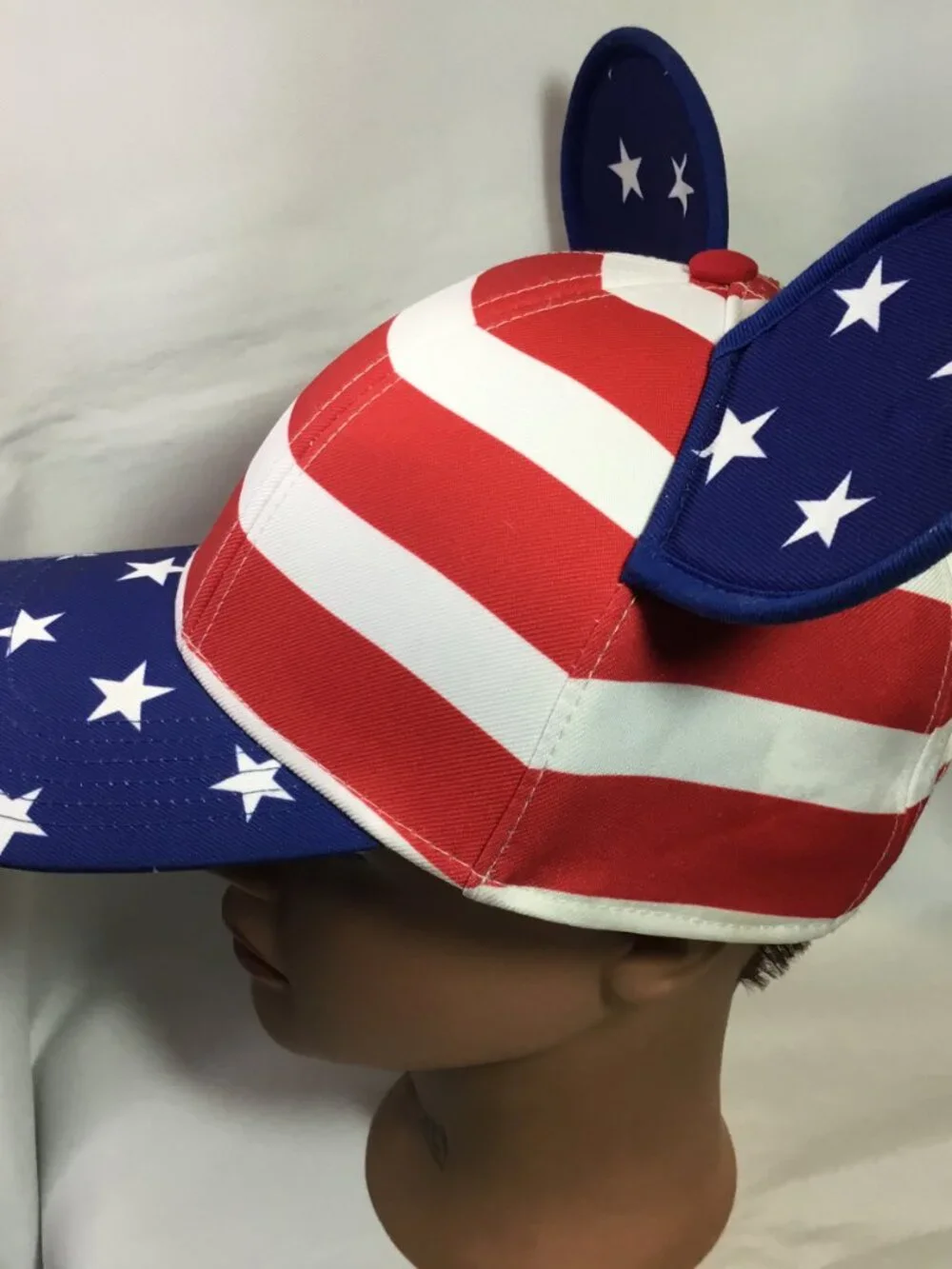 Disney 90 Years Mickey Mouse Ears Baseball Cap Hat USA Patriotic Flag Youth